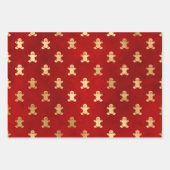 クリスマスレッドと金ゴールドジンジャーブレッドマン ラッピングペーパーシート (正面2)