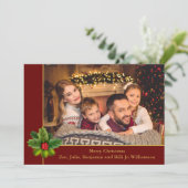 クリスマスレッドと金ゴールドフレームとホリー写真 シーズンカード (スタンド正面)