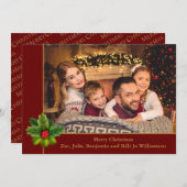 クリスマスレッドと金ゴールドフレームとホリー写真 シーズンカード (正面/裏面)