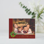 クリスマスレッドと金ゴールドフレームとホリー写真 ポストカード (スタンド正面)