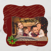 クリスマスレッドと金ゴールドフレームのホリーファンシー写真 シーズンカード (正面/裏面)