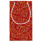 クリスマスレッドと金ゴールド図解入りの、写真付きののパターン スモールペーパーバッグ (裏面)