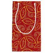 クリスマスレッドと金ゴールド図解入りの、写真付きののパターン スモールペーパーバッグ (正面)