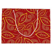 クリスマスレッドと金ゴールド図解入りの、写真付きののパターン ラージペーパーバッグ (裏面)