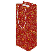 クリスマスレッドと金ゴールド図解入りの、写真付きののパターン ワインギフトバッグ (裏面アングル)