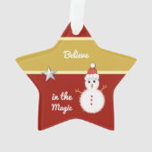 クリスマスレッドと金ゴールド雪だるま孫 オーナメント (裏面)