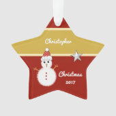 クリスマスレッドと金ゴールド雪だるま孫 オーナメント (正面)