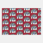 クリスマスレッドにペンギンの家族の包装紙 ラッピングペーパーシート (正面2)