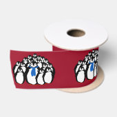 クリスマスレッドのかわいいペンギンの家族 サテンリボン (リール)