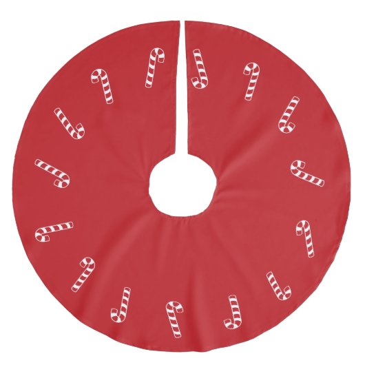 クリスマスレッドのキャンディーケーンモダンかわいい ブラッシュドポリエステルツリースカート (正面)