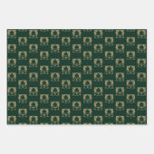 クリスマスレッドのダークグリーンの黒い金ゴールドベルかわいい ラッピングペーパーシート (正面2)