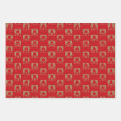 クリスマスレッドのダークグリーンの黒い金ゴールドベルかわいい ラッピングペーパーシート (正面)