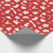 クリスマスレッドのパターン青の背景 ラッピングペーパー (角)