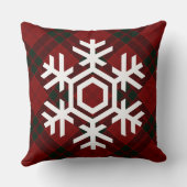 クリスマスレッドのホワイトスノーフレークタータンチェック クッション (裏面)