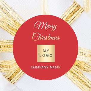 クリスマスレッドの企業ロゴ ラウンドシール