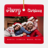 クリスマスレッドの家族の写真名モダン セラミックオーナメント (裏面)