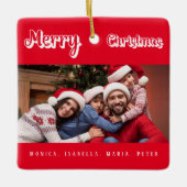 クリスマスレッドの家族の写真名モダン セラミックオーナメント (正面)