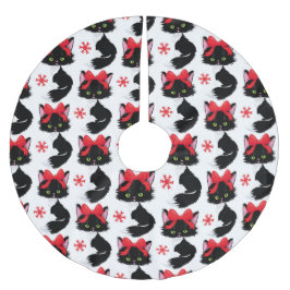 クリスマスレッドの弓を使ったかわいい黒猫 ブラッシュドポリエステルツリースカート