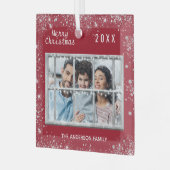 クリスマスレッドの白い家族の写真冬の窓 ガラスオーナメント (正面左)