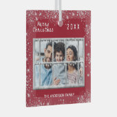 クリスマスレッドの白い家族の写真冬の窓 ガラスオーナメント (正面右)