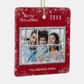 クリスマスレッドの白い家族の写真冬の窓 セラミックオーナメント (右)