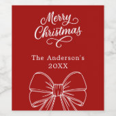 クリスマスレッドの白い弓のスクリプト ワインラベル (シングルラベル)