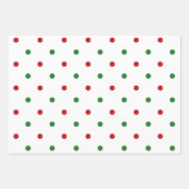 クリスマスレッドの白い緑の水玉模様パターン ラッピングペーパーシート (正面)