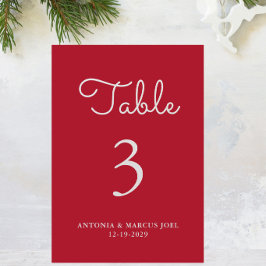 クリスマスレッドの結婚式テーブルナンバーカード テーブルナンバー
