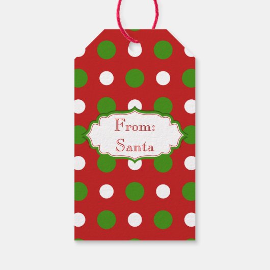 クリスマスレッドの緑と白の水玉模様 ギフトタグ (裏面)