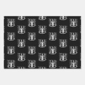 クリスマスレッドの緑の白黒のキャンドルパターン ラッピングペーパーシート (正面3)