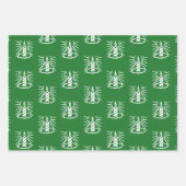 クリスマスレッドの緑の白黒のキャンドルパターン ラッピングペーパーシート (正面2)