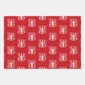 クリスマスレッドの緑の白黒のキャンドルパターン ラッピングペーパーシート (正面)