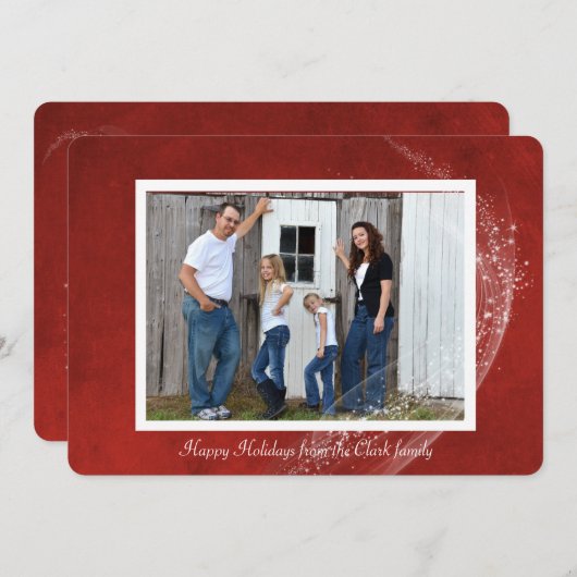 クリスマスレッドの背景と輝きの写真カード シーズンカード (正面/裏面)