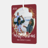 クリスマスレッドの葉額入りカスタムの家族の写真 メタルオーナメント (正面左)