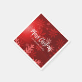 クリスマスレッドの雪の結晶ファミリー名 スタンダードカクテルナプキン (角)