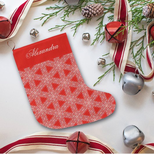 クリスマスレッドの雪片パターパーソナライズされたン ラージクリスマスストッキング