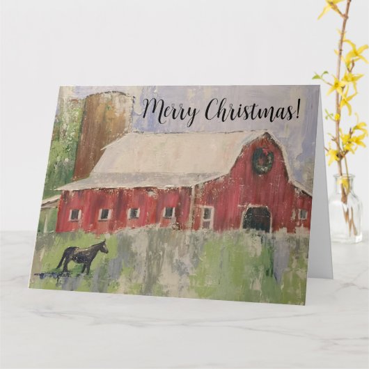 クリスマスレッドの馬小屋グリーティングカード カード (黄色い花)