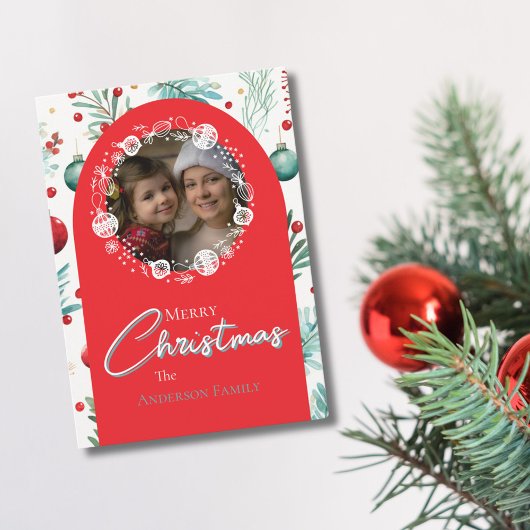 クリスマスレッドアーチ植物緑の松の針 シーズンカード