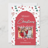 クリスマスレッドアーチ植物群葉ファミリー写真 シーズンカード (正面)