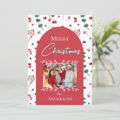 クリスマスレッドアーチ植物群葉ファミリー写真 シーズンカード (スタンド正面)