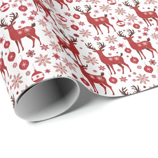 クリスマスレッドインディアスノーフレークオーナメント ラッピングペーパー (ロールコーナー)