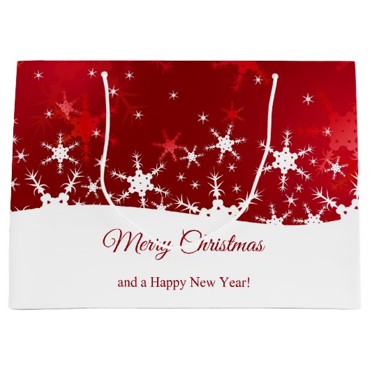 クリスマスレッドウィンターの雪片 ラージペーパーバッグ (正面)