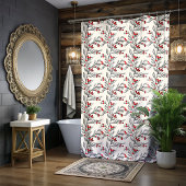 クリスマスレッドウィンターベリーアートシャワーカーテン シャワーカーテン