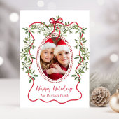 クリスマスレッドウェーブフレームボウ緑の写真 シーズンカード