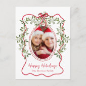 クリスマスレッドウェーブフレームボウ緑の写真 シーズンポストカード (正面)