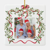 クリスマスレッドウェーブフレームボウ緑の写真 セラミックオーナメント (裏面)