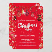 クリスマスレッドオーナメントダイヤモンド、雪片 招待状 (正面/裏面)