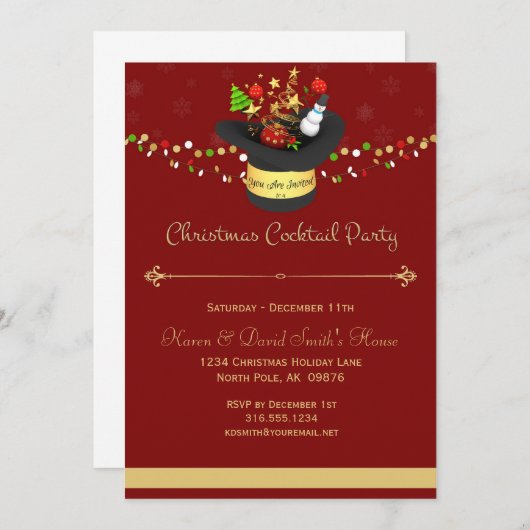 クリスマスレッドカクテルパーティの招待状 招待状 (正面/裏面)