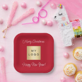 クリスマスレッドカフェバービジネスロゴ ペーパープレート (パーティー)