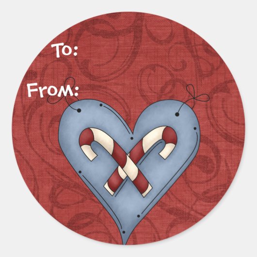 クリスマスレッドカントリーハートギフト名タグ ラウンドシール (正面)